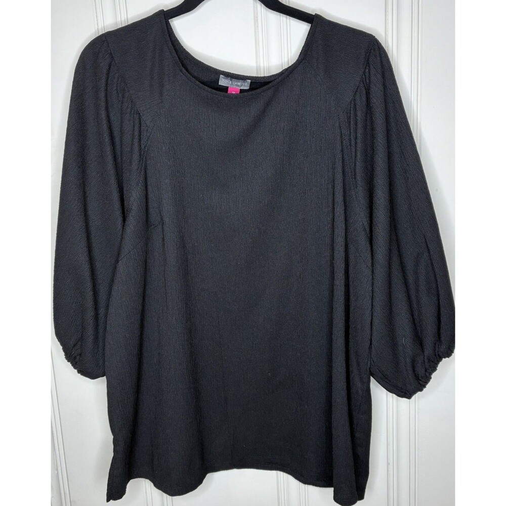 Vince Camuto Black Plus Size Top Size 1X 3/4 Puff Sleeve Peasant Capsule flowy